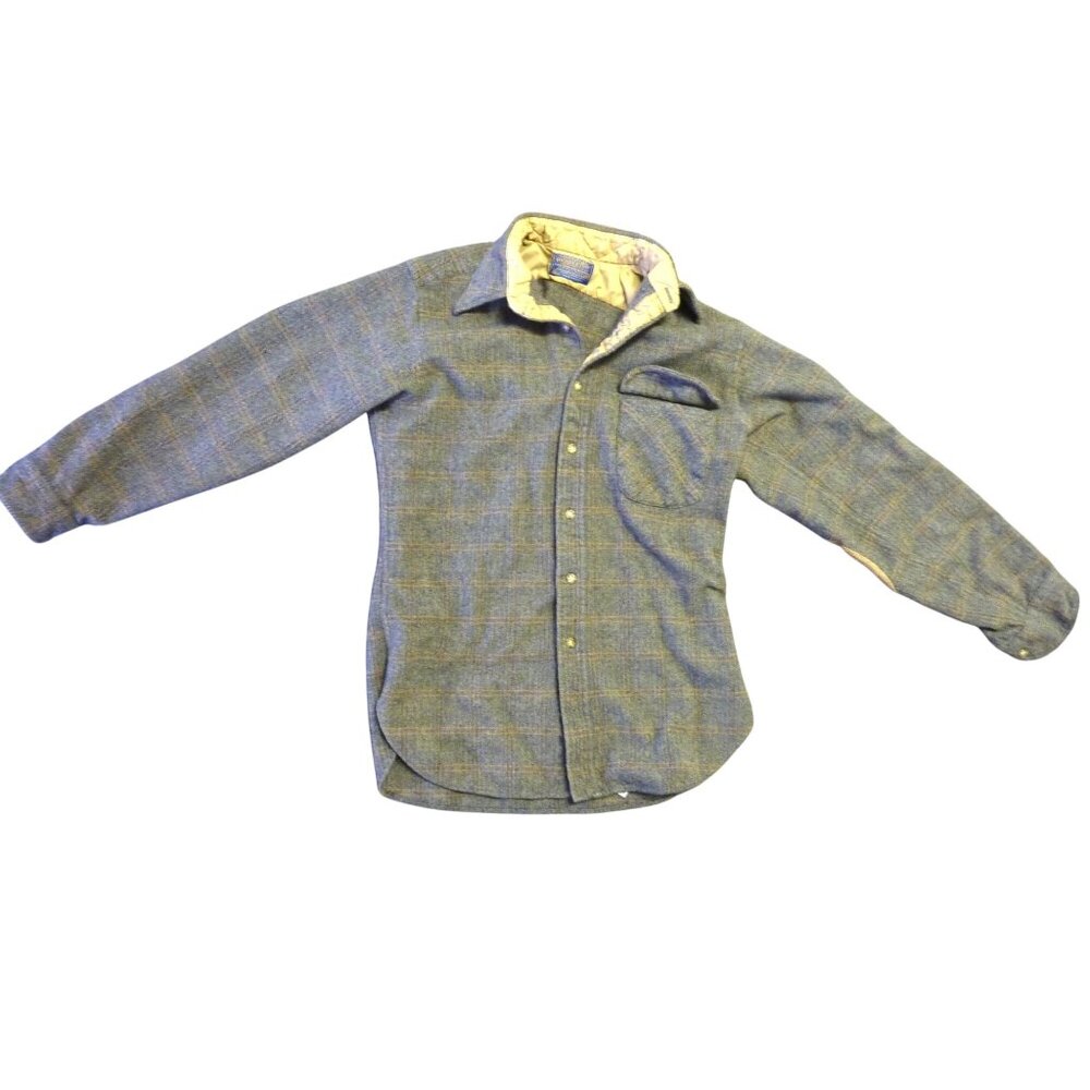Pendleton Shirt Mens Gray Elbow Patch Trail Pure Virgin Wool Button Up Size M
